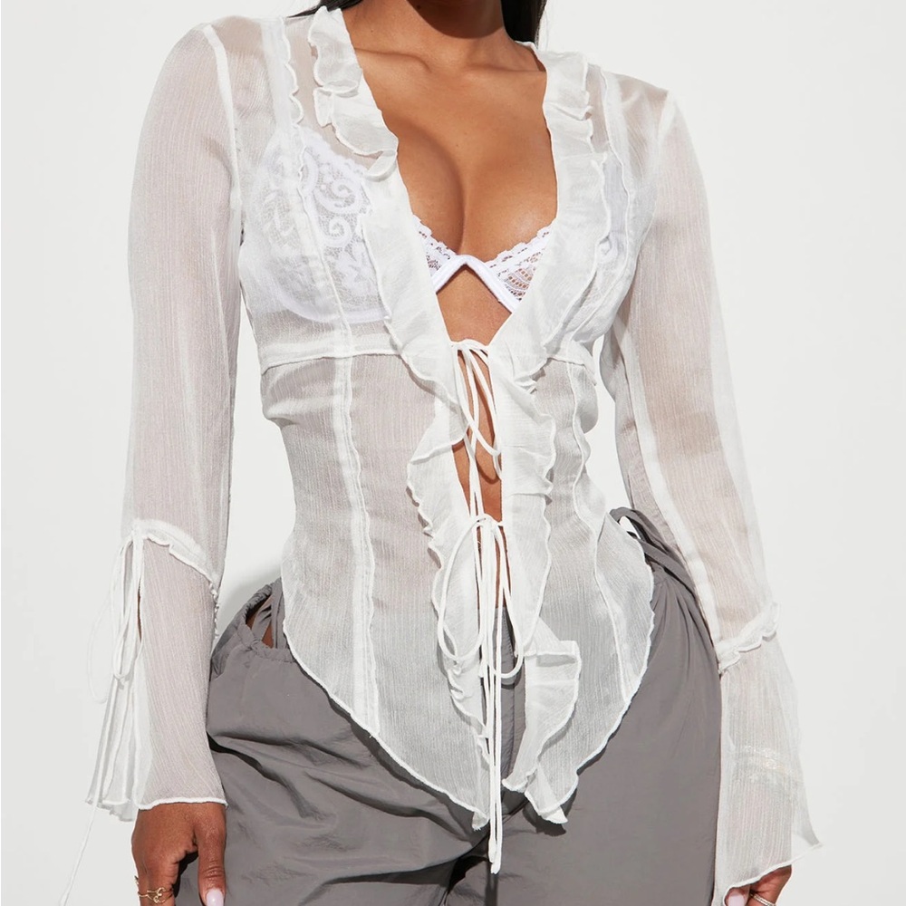 White Ruffle Sheer Blouse - NWT